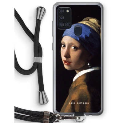 Afbeelding van Case Company® hoesje met Koord geschikt voor Samsung Galaxy A21s The Pearl Earring Telefoonhoesje Zwart Bescherming aan alle Kanten en Over de Schermrand
