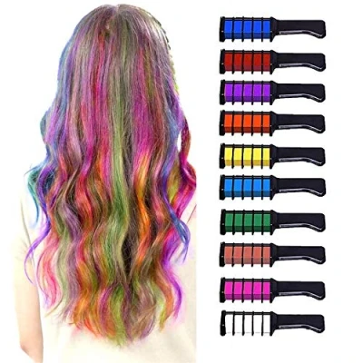 Afbeelding van NUOE Haarkrijt voor kinderen, 10 stuks, haarkleuringen, haarkrijtkam, wasbare haarkrijtpennen, veilig tieners, carnaval, feest, Kerstmis, Halloween, verjaardag