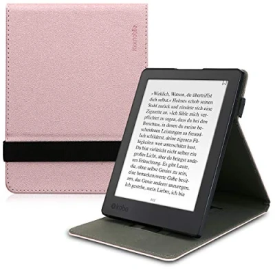Afbeelding van kwmobile E reader hoesje geschikt voor Kobo Aura H2O Edition 2 hoes flip case van kunstleer Ereader cover met handgrip en stand In roségoud