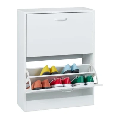 Afbeelding van schoenenkast 79 x 60 24 cm voor 12 paar 2 kleppen wit