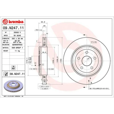 Afbeelding van BREMBO 09.N247.11 Remschijf 350 28 5 interne ventilatie Gecoat JEEP: GRAND CHEROKEE 4