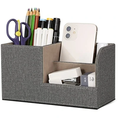 Afbeelding van GORESE Pennenhouder Bureau Potloodhouder Organizer Desktop Accessoires Kantoorbenodigdheden Organisatie Decor (linnen grijs)