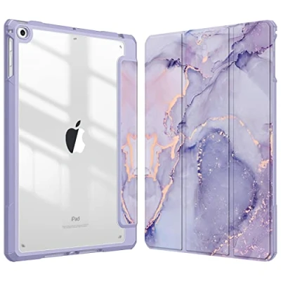 Afbeelding van Fintie hybride hoesje met pennenhouder voor iPad 6e generatie 2018/iPad 5e 2017/iPad Air 2/iPad 9.7&quot; Schokbestendige hoes transparante doorzichtige harde achterkant, paars marmer