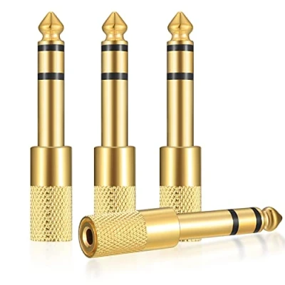 Afbeelding van 4 x 6,5 mm jack naar 3,5 adapter, (1/8 inch) jackstekker, stereo audio adapter voor hoofdtelefoon of luidspreker