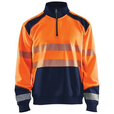 Image de Sweat col camionneur haute visibilité orange fluorescent/marine