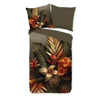Afbeelding van Dekbedovertrek 200x200 cm Tropische Bloemen en Bladeren Print Multi 2 Persoons 100% Katoen
