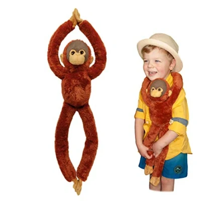 Afbeelding van EcoBuddiez Tree Huggers Deluxebase Oran oetan Milieuvriendelijk zacht pluche dier om op te hangen, 72 cm, gemaakt van gerecyclede plastic flessen, originele cadeaus voor pasgeborenen en kinderen