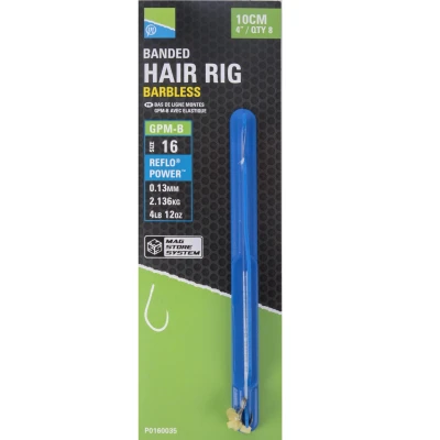 Afbeelding van Preston GPM B Banded Hair Rigs Barbless 10cm (8 pcs) Maat : Haak 12 0.15mm