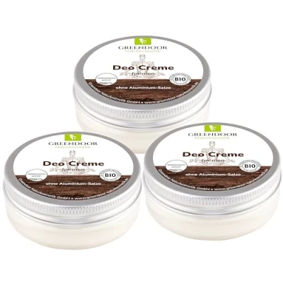 Afbeelding van GREENDOOR 3 x deodorant crème voor mannen, 50 ml, natuurlijke zonder aluminiumzouten, alcohol, parabenen, palmolie, cosmetica met aloë vera