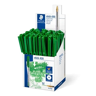 Afbeelding van Staedtler Stick 430 M 5CP5 balpen, medium punt, groen, 50 stuks
