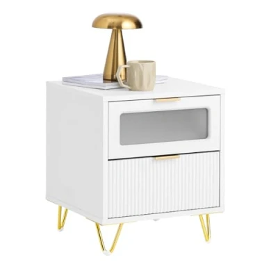 Afbeelding van SoBuy Nachtkastje met 2 laden Sofa Einde Bijzettafel Telefoon Koffietafel Bedtafel Salontafel, voor Woonkamer, Slaapkamer, Kantoor, Wit, L40xD40xH47cm, FBT123 W