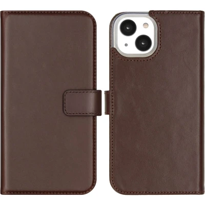 Afbeelding van Selencia Hoesje Geschikt voor iPhone 14 Met Pasjeshouder Echt Lederen Bookcase Bruin