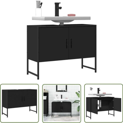Afbeelding van vidaXL Wastafelkast 80x33x60 cm bewerkt hout zwart