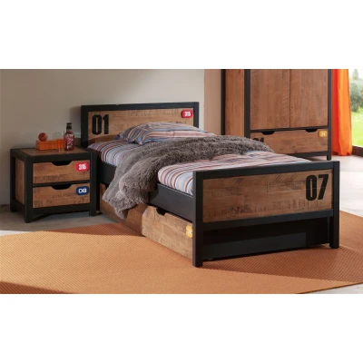 Afbeelding van LUCEVI Alex bed + Nachtkastje Rolbed 2 Deurs Kleerkast Commode 4 laden Bruin 90x200 cm