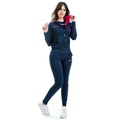 Afbeelding van givova Kingsize jumpsuit voor dames, katoen, terry, blauw/fuchsia