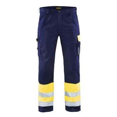 Image de Pantalon haute visibilité jaune fluo/marine, poche arrière à rabat
