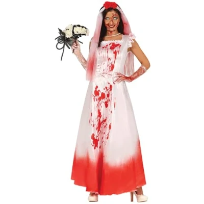 Afbeelding van FIESTAS GUIRCA Bruidskostuum voor dames, bloedige trouwjurk en sluier, Halloween kostuum maat M