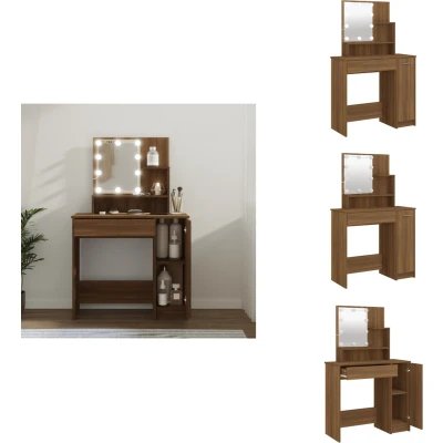 Afbeelding van Kaptafel met LED verlichting 86,5x35x136 cm bruineikenkleurig