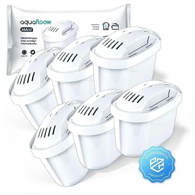 Image de Aquafloow Lot de 6 Cartouches Filtrantes Eau Compatibles Brita Maxtra+, Maxtra Pro, Marella, Style, Elemaris Réduction Chlore, Calcaire, Métaux Lourds