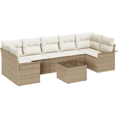 Afbeelding van vidaXL 8 delige Tuin Sofa Set met Kussens Beige Poly Rattan