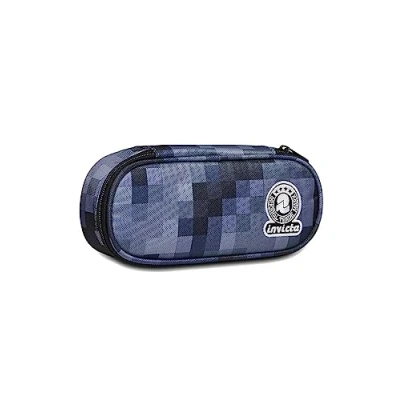 Afbeelding van Invicta Ronde schoolpennenhouder Plus, Blauw, Pixel Camo Blue, ovale tas, monovak met elastiekjes, pennenhouder en binnenvak, accessoires voor rugzak, school, afmetingen:, School