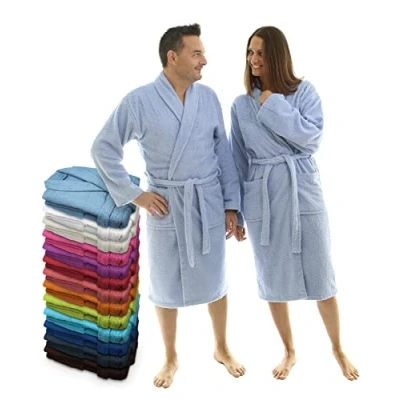 Afbeelding van LEBENGOOD Uniseks badjas voor dames en heren, 100% katoen, Amerikaanse badstof, 400 g, met riem, zakken, douche, zachte badjas, handdoek, Hemelsblauw