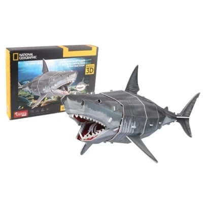 Afbeelding van EXPLORA Grote witte haai 3D puzzels 540213 72 stukjes dieren niveau 4 zonder lijm of schaar vis geografische nationale licentie bouwspel vanaf 8 jaar