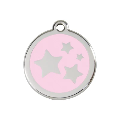 Afbeelding van Star Pink roestvrijstalen hondenpenning medium/gemiddeld dia. 3 cm RedDingo