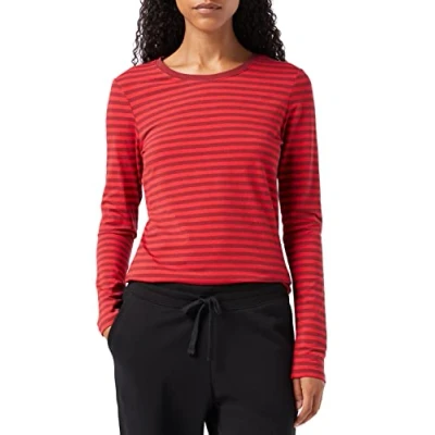Image de Amazon Essentials T Shirt Col Rond à Manches Longues Coupe Classique (Grandes Tailles Disponibles) Women&#039;s, Bordeaux Rouge Rayures, M