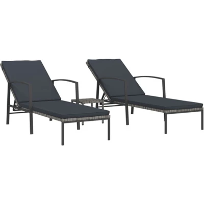 Afbeelding van Ligbedden 2 st met tafel poly rattan grijs