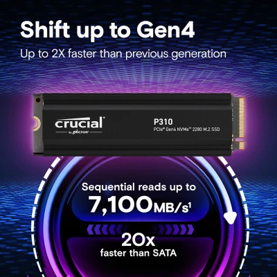Afbeelding van Crucial P310 SSD 4 TB intern M.2 2280 PCIe 4.0 x4 (NVMe) geïntegreerde warmteafvoer