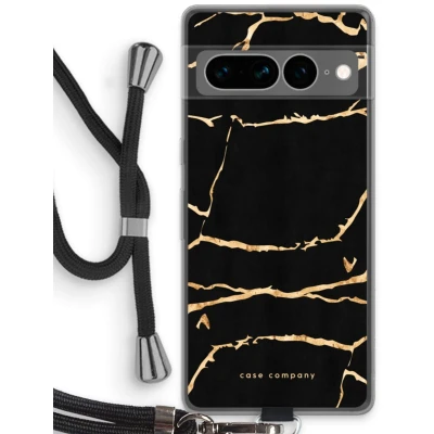 Afbeelding van Case Company® hoesje met Koord geschikt voor Google Pixel 7 Pro Gouden marmer Telefoonhoesje Zwart Bescherming aan alle Kanten en Over de Schermrand