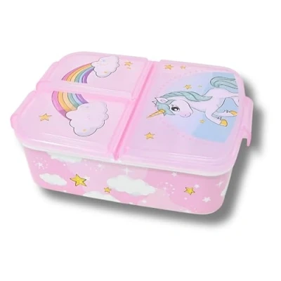 Afbeelding van damaloo Eenhoorn lunchbox voor meisjes, bento met 3 vakken, BPA vrij, broodtrommel kinderen, school en kleuterschool, kinderen groot vak