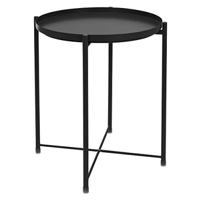 Afbeelding van Bijzettafel Rond met Dienblad 45x52 cm Zwart Metaal ML Design