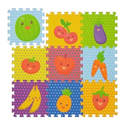 Afbeelding van Relaxdays puzzelmat 9 delen speelmat fruit speeltegels eva foam speelkleed peuter