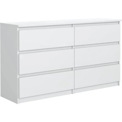 Afbeelding van commode wit mat met 6 laden 120 cm, opbergkast, slaapkamer H: 78,5 L: D: 39 laden, volwassenen