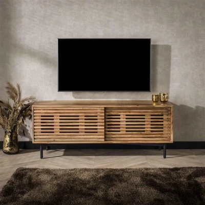 Afbeelding van Hoyz Collection TV meubel 135cm 2 Deuren Slide Massief Acacia Naturel