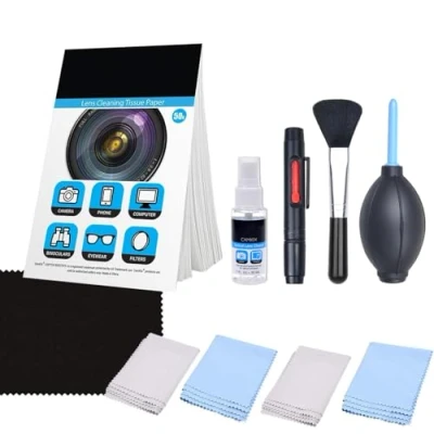 Afbeelding van Camkix cameralens reinigingsset luchtblazer, 2 in 1 potlood voor het reinigen van lenzen, reinigingsborstel, spray met reinigingsoplossing, doekjes