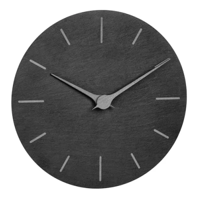 Afbeelding van TFA Dostmann Moderne leisteen wandklok 60.3068.54 zonder tikkend geluid met wijzers van walnoothout kwartsklok 25 cm om op te hangen (zwart, zilveren wijzer)