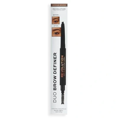 Image de Makeup Revolution Duo Brow Definer Crayon à sourcils avec pinceau Marron moyen