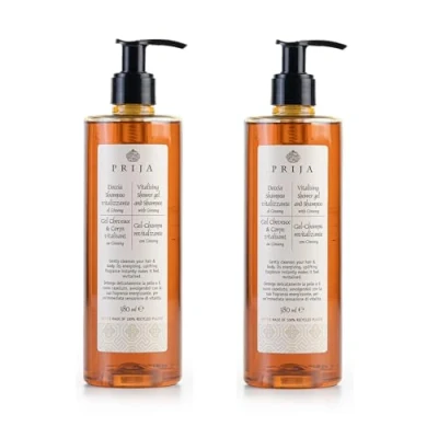 Afbeelding van Prija Doucheshampoo vitaliserende detergent voor lichaam en haar met ginseng 2 stuks x 380 ml 100% natuurlijk, veganistisch, dermatologisch getest