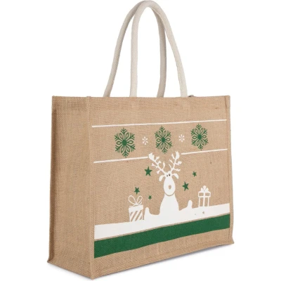 Afbeelding van Kimood Shopper met kerstmotieven KI0736 Natural / White