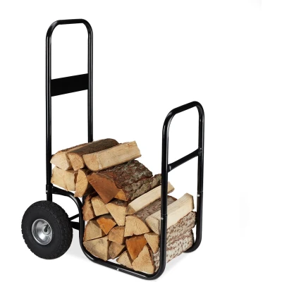 Afbeelding van Relaxdays brandhout kar staal houtopslag binnen buiten brandhoutrek wielen 60 kg