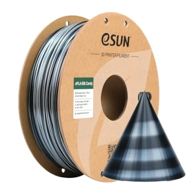 Afbeelding van eSUN Silk Candy 1,75 mm zijdezacht PLA filamentspoel voor 3D printers, kleurverloop zwart zilver