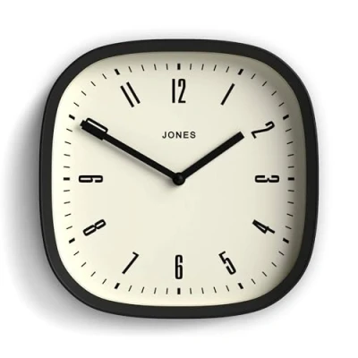 Afbeelding van Jones Clocks® Retro vierkante wandklok van hoogwaardig acryl, The &#039;Marvel&#039; in zwart, 25 x 5 cm