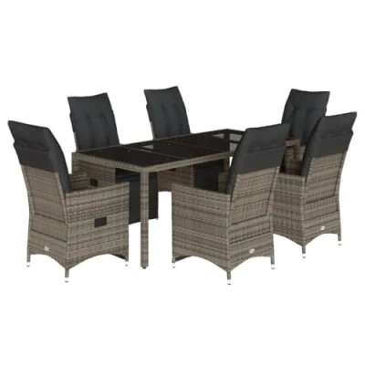Afbeelding van vidaXL 7 delige Bistroset met kussens poly rattan grijs