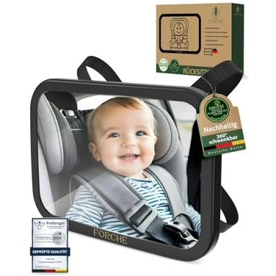 Afbeelding van FORCHE® Achteruitkijkspiegel voor baby&#039;s van onbreekbaar materiaal, autostoel en reiswieg, 360 graden draaibaar, autospiegel kinderen in optimale grootte, kant klare spiegel