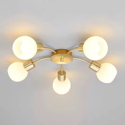 Afbeelding van Lindby plafondlamp Elaina, Ø54cm, 5 lamps, messing, glas, E14