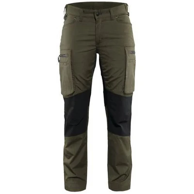 Image de Pantalon services stretch femme vert olive/noir