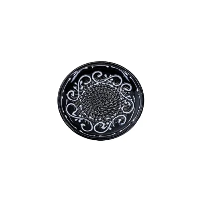 Afbeelding van Kaladia Keramische raspplaat / schaafbord van keramiek, ideaal voor gember, Parmezaanse kaas, zwart wit, diameter 12 cm, gemaakt en handbeschilderd, Made in Spanje